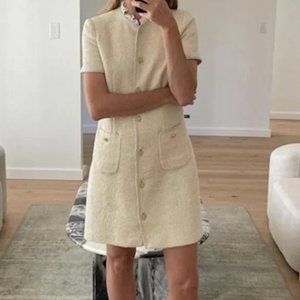 Sandro Metallic Ivory Tweed Dress, Size 36 (US 4/S)